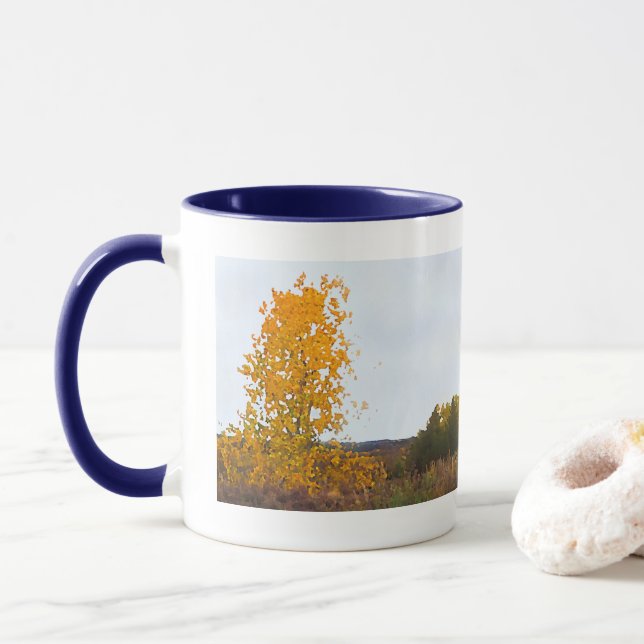 Fall Colors Lone Cottonwood Tree Impressionist Art Mug (With Donut)