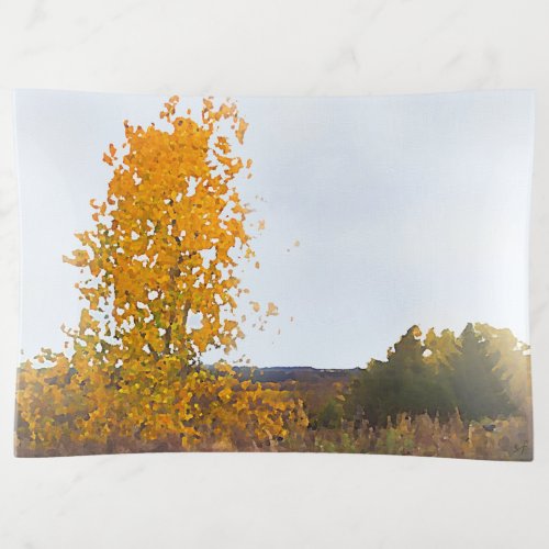 Fall Colors Lone Cottonwood Tree Impressionist Art Trinket Tray