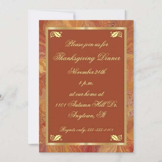 Fall Colors Marbled Paper Thanksgiving Invitation (Front)