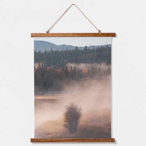 Fall Colors Misty Trees Wood Topped Hanging Tapestry