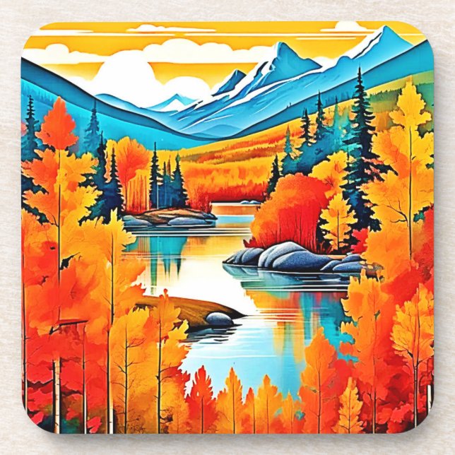 Fall Colors Mountain View Beverage Coaster (Front)