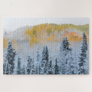 Fall Colors of Aspens & Fresh Snow Keebler Pass Jigsaw Puzzle