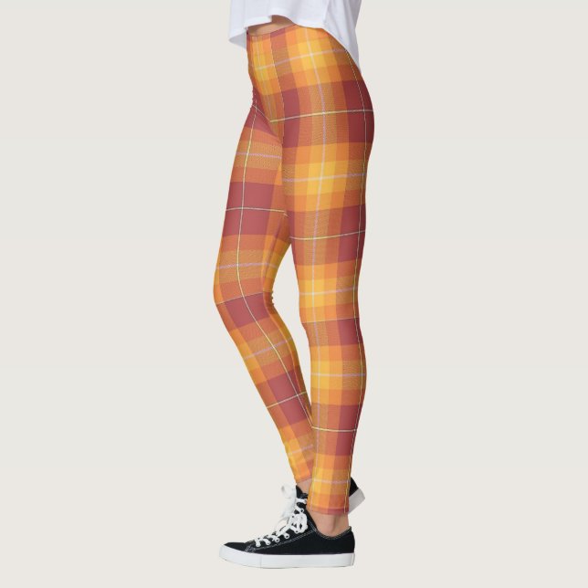Fall Colors Orange Mix Plaid Design Leggings (Left)