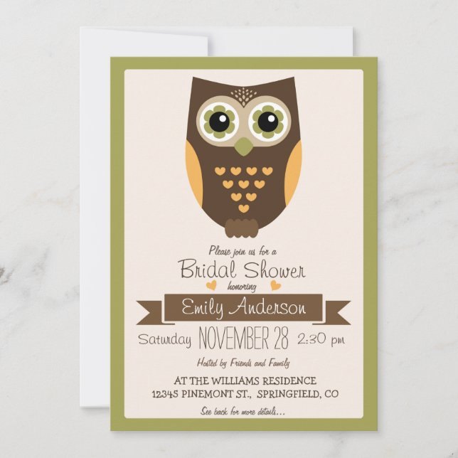 Fall Colors Owl, Bridal Shower Invitation (Front)