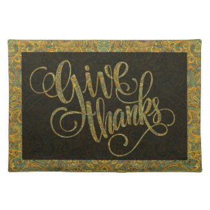 Fall Colors Paisley & Give Thanks Text Design Cloth Placemat