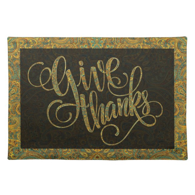 Fall Colors Paisley & Give Thanks Text Design Cloth Placemat (Front)