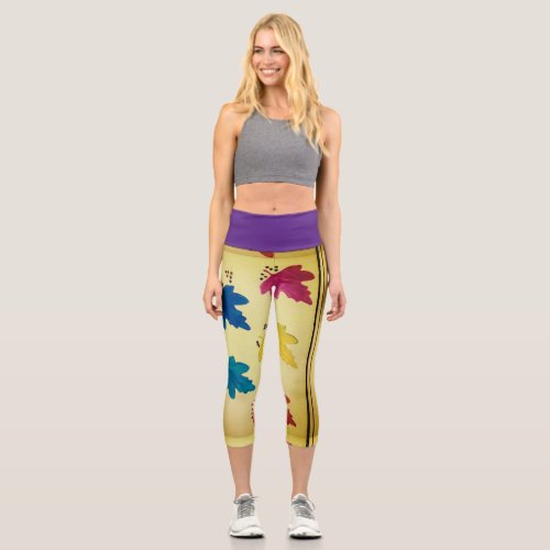 Fall colors purple waistband capri leggings