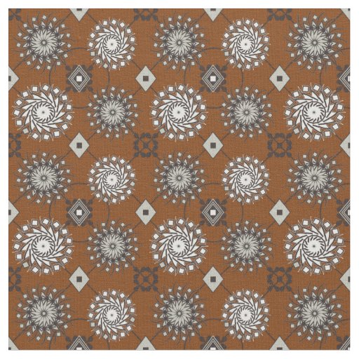Fall Colors Rust Brown and Gray Circle Pattern Fabric