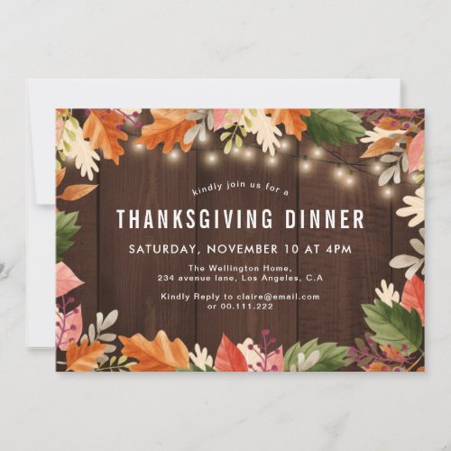 Fall colors rustic wood thanksgiving dinner invitation