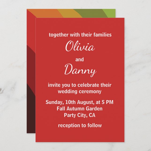 Fall Colors Stripe Modern Fall Wedding Invitation (Front/Back)