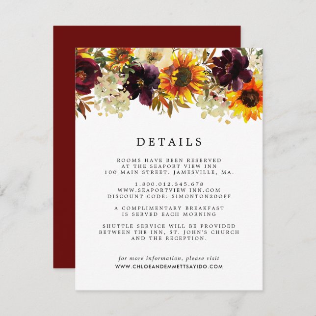 Fall Colors Sunflower Wedding Guest Details Enclos Enclosure Card (Front/Back)