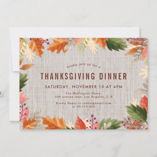 Fall colors thanksgiving dinner invitation