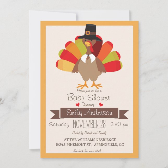 Fall Colors Thanksgiving Turkey Baby Shower Invite (Front)