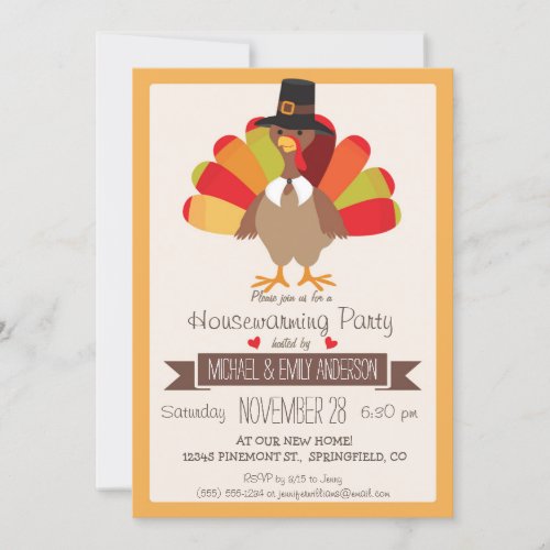 Fall Colors Thanksgiving Turkey Housewarming Party Invitation