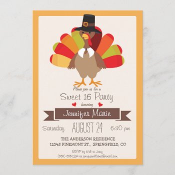 Fall Colors Thanksgiving Turkey Sweet 16 Party Invitation by Card_Stop at Zazzle