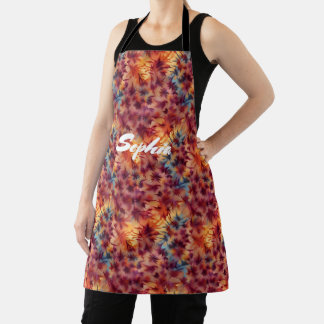 Fall Colors Tie Dye Pattern Custom Name Apron