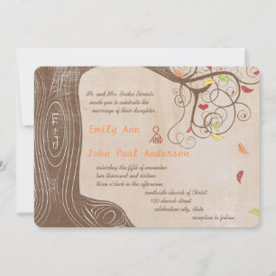Fall Colors Tree on Brown Paper Wedding Invite