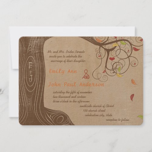 Fall Colors Tree on Brown Paper Wedding Invite