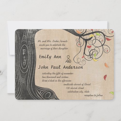 Fall Colors Tree on Brown Paper Wedding Invite