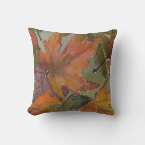 Fall Colors Watercolor Fallen Leaves Throw Pillow