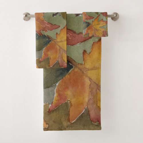 Fall Colors Watercolor Fallen Leaves Towel Set    