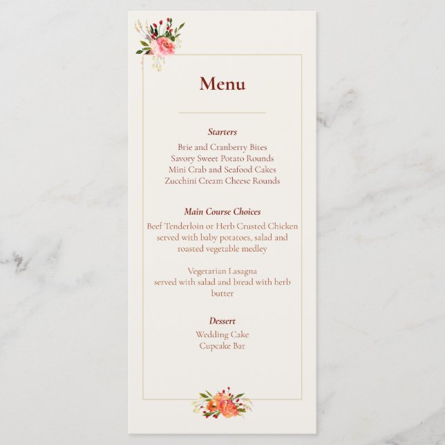 Fall Colors Watercolor Floral Menu (Front)