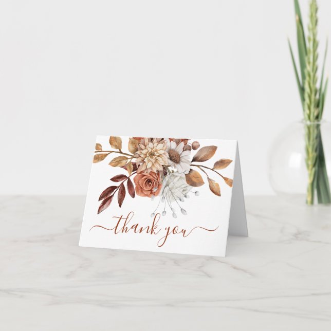 Fall Colors Watercolor Floral Thank You Card (Front)