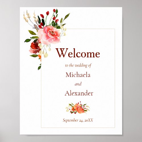 Fall Colors Watercolor Floral Welcome Poster