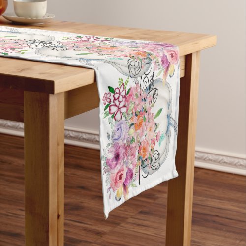 Fall Colors White Pumpkin Watercolor Floral Autumn Medium Table Runner