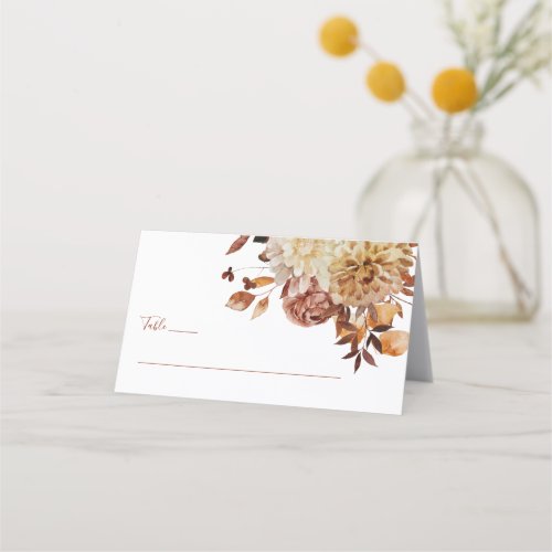 Fall Copper Terracotta Watercolor Floral Wedding Place Card