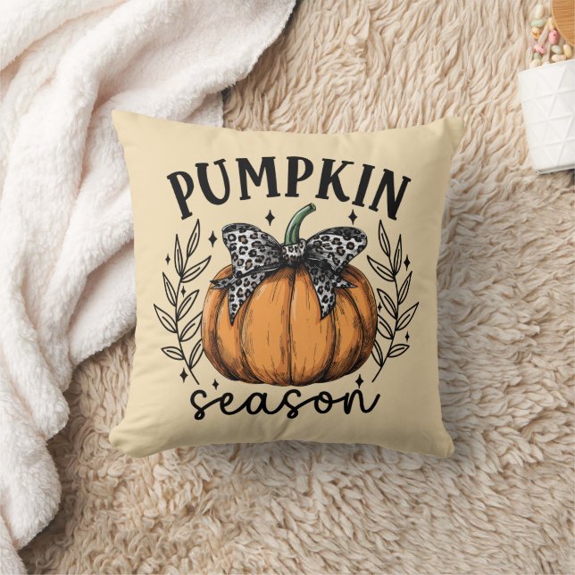 Fall Coquette Pumpkin Season Throw Pillow (Blanket)