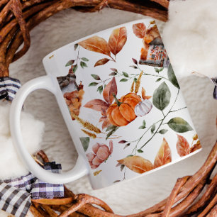 Fall Cottage Farmhouse Thanksgiving Floral Pumpkin Coffee Mug