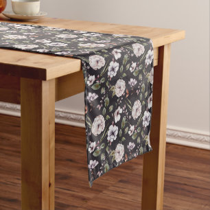 Fall Cottage Farmhouse Thanksgiving White Floral Medium Table Runner