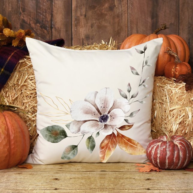Fall Cottage Magnolia Leaves Thanksgiving Throw Pillow (Creator Uploaded)