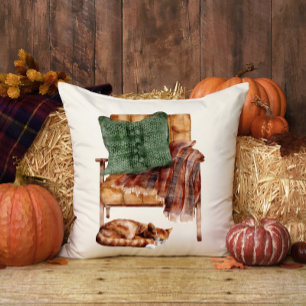 Fall Cottage Orange Brown Pillow Chair Home