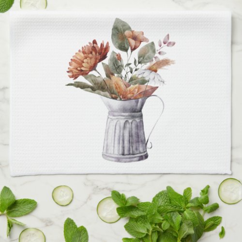 Fall Cottage Taupe Mum Copper Floral Kitchen Towel