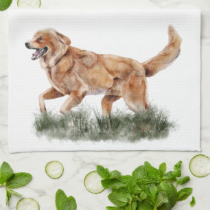 Fall Cottage Thanksgiving Grass Running Dog Kitchen Towel