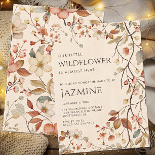 Fall Cottagecore Boho Beige Wildflower Baby Shower Invitation