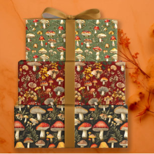 Fall Cottagecore Mushroom Trio Wrapping Paper Sheets