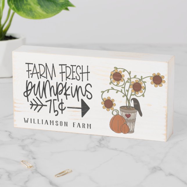 Fall Country Farm Fresh Pumpkins Family Name  Wooden Box Sign (In Situ Horizontal)