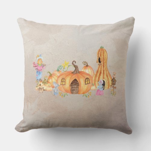 Fall Country Mouse and Pumpkins Scene Throw Pillow