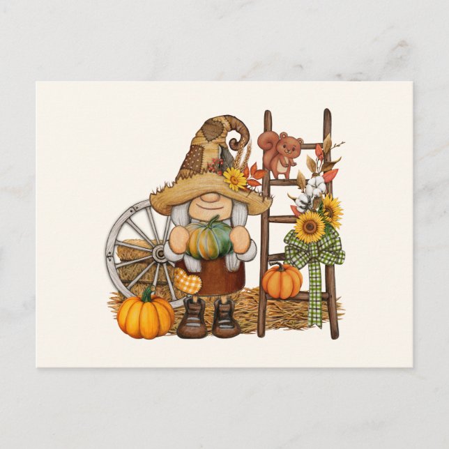 Fall Country Pumpkin Harvest Gnome Postcard (Front)