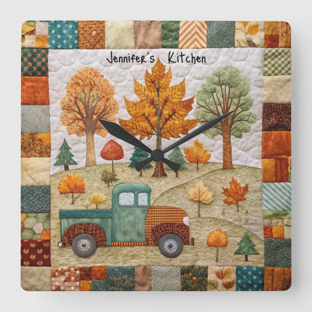 Fall Country Rustic Pickup Truck Wall Clock (Front)