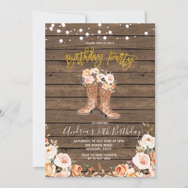 Fall Country Western Boots Birthday party Invitation (Front)