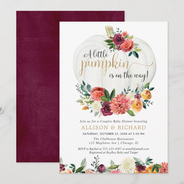 Fall couples baby shower gender neutral pumpkin invitation (Front/Back)