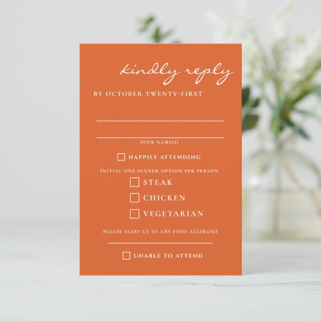 Fall Couples Food Choices RSVP Card (Standing Front)
