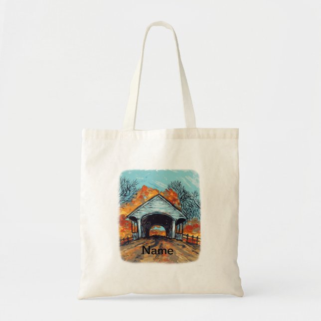 Fall Covered Bridge Tote Bag (Front)