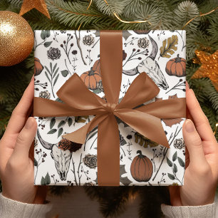 Fall Cow Skull Halloween Wrapping Paper