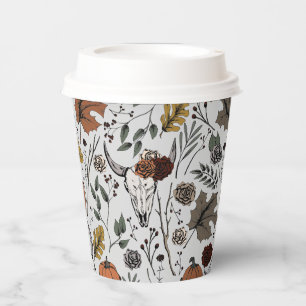 Fall Cow Skull Pumpkin Harvest Paper Cups