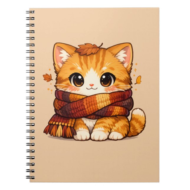 Fall Cozy Scarf Kitty – Autumn Notebook (Front)